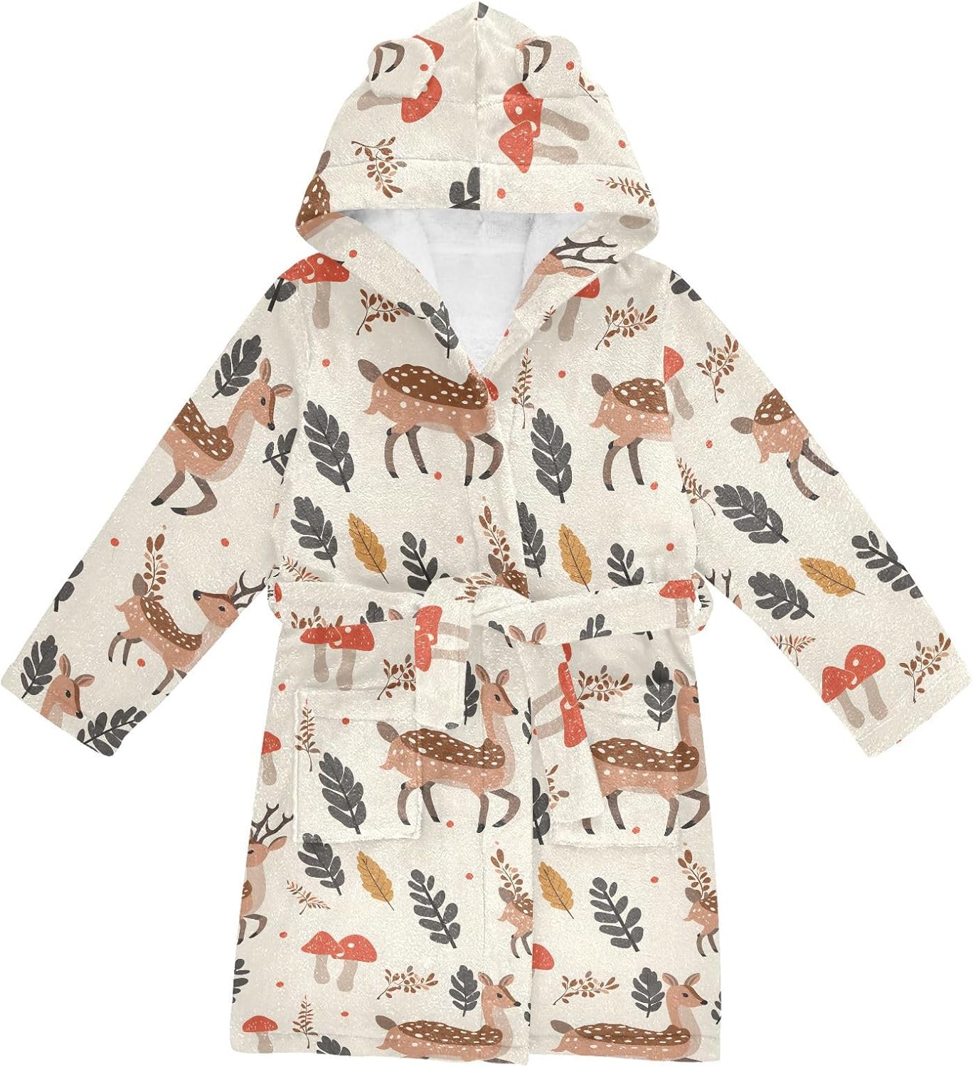 senya Deer with Mushroom Toddler Hooded Bathrobe Kids Soft Plush Bath Towel Robes for Boys Girls 2-12 Years
