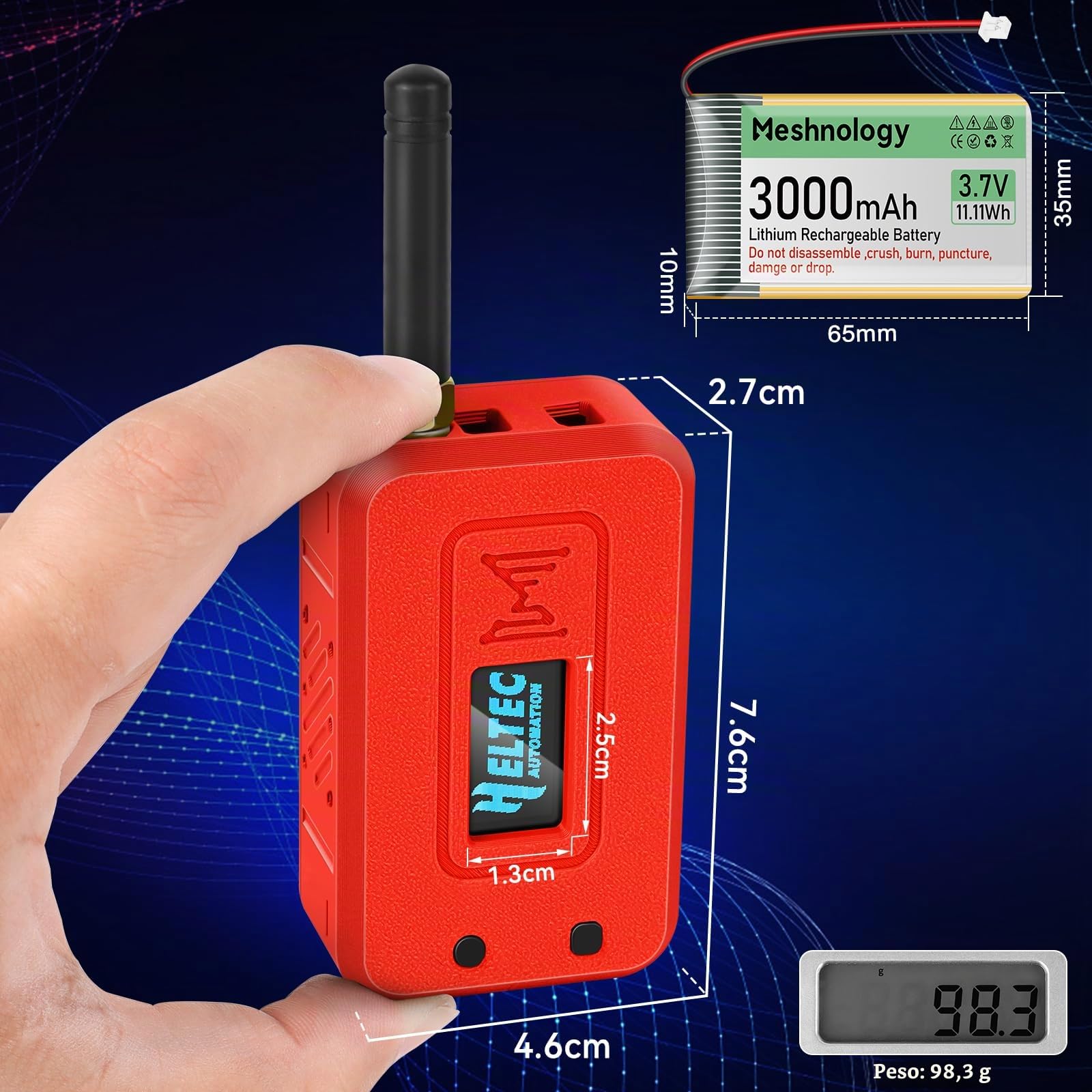 1 set di scheda modulo ESP32 Lora V3 con antenna da 915 MHz + batteria da 3000 mAh + custodia protettiva - WiFi Bluetooth SX1262 CP2102 0,96 pollici OLED tipo C per Arduino Lora Meshtastic IOT (N35
