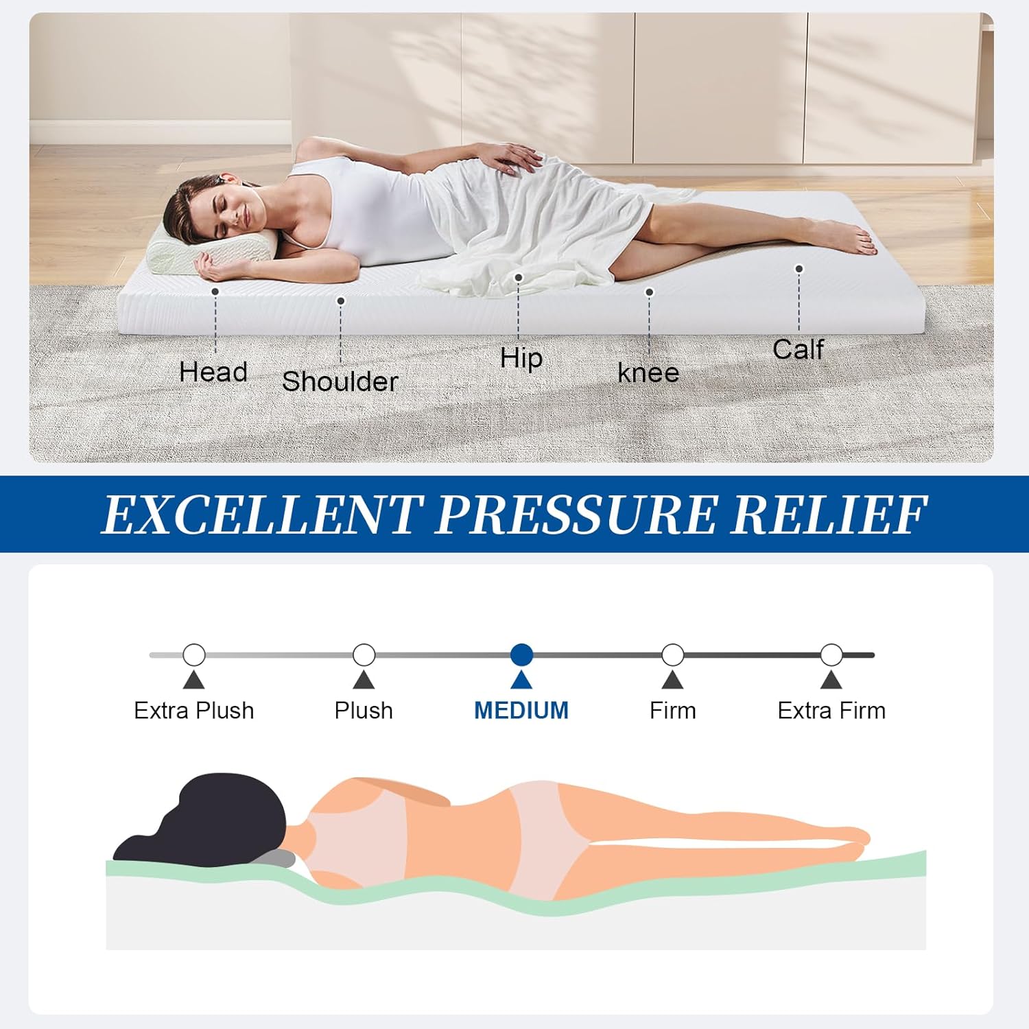 Opoiar 4 Inch Full Size Gel Memory Foam Mattress Topper, CertiPUR-US Certified, with Removable Washable Cover, Pressure Relief & Non-Slip Bottom for Sofa Beds, RVs, Dorms