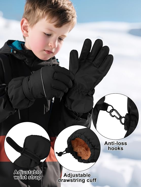 Cooraby 6 Pairs Kids Ski Snow Gloves Waterproof Windproof Gloves Winter Snowboard Sport Gloves for Boys Girls Cold Weather