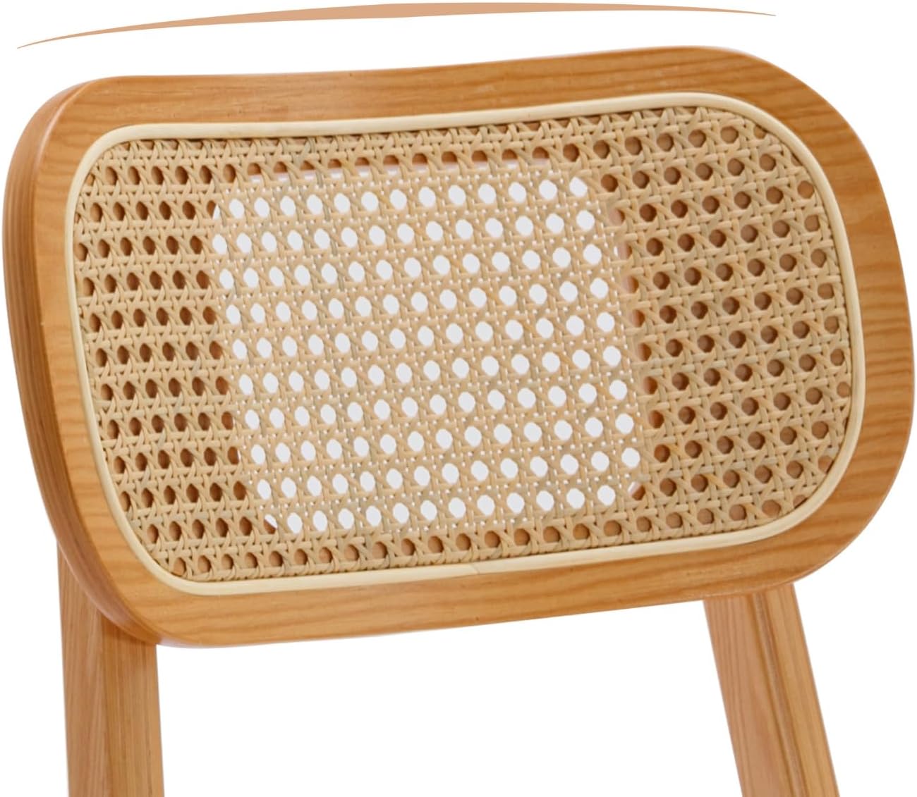 Rattan Counter Height Bar Stools Set of 4 Upholstered Farmhouse Barstools with Cane Back Boho Wood Kitchen Island Chairs Comfy Bar Chairs for Pub/Home Bar, Linen Beige