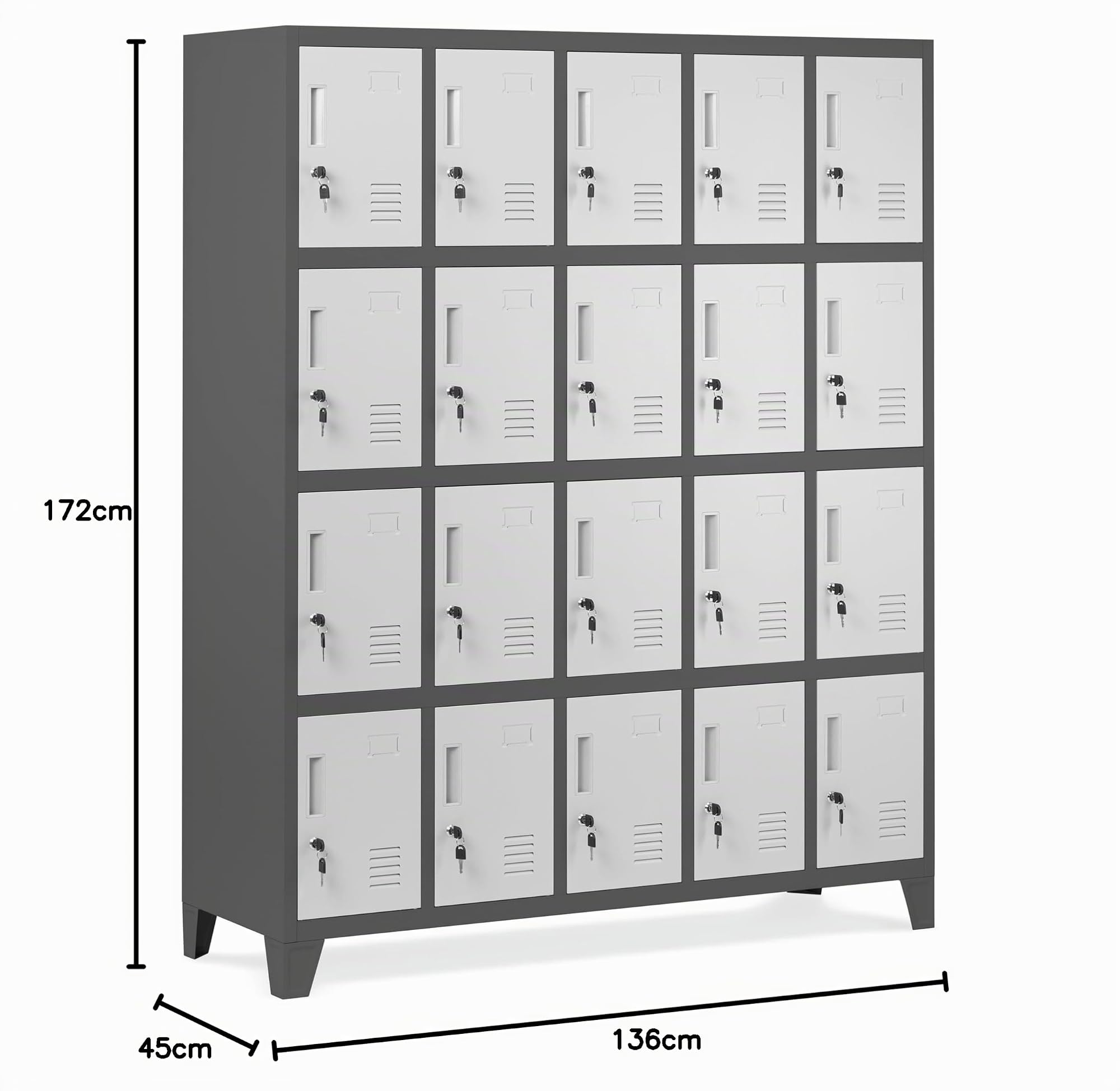 Domator Taquilla Vestuario 5B4A Armario Metalico con 20 Compartimentos Ranuras de ventilación Pintura en Polvo 172 cm x 136 cm x 45 cm