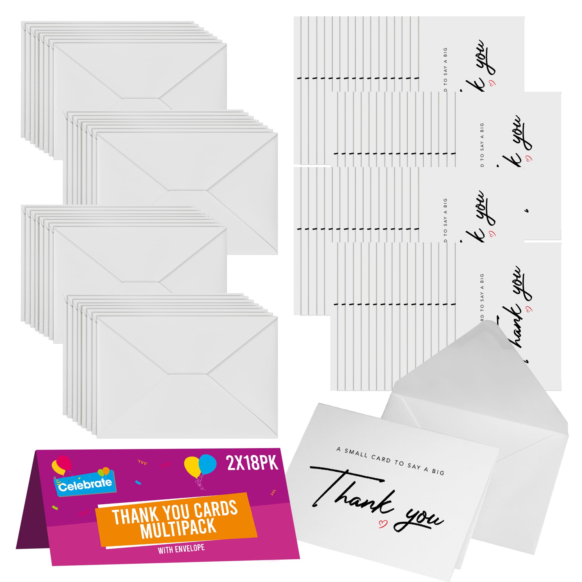 SOL 36pk Thank You Cards Multipack with Envelopes - A6 Greeting Cards for Weddings, Birthdays, Graduations & More - Blank Inside for Personal Messages, Elegant Design, Ideal for All Ages & Occasions