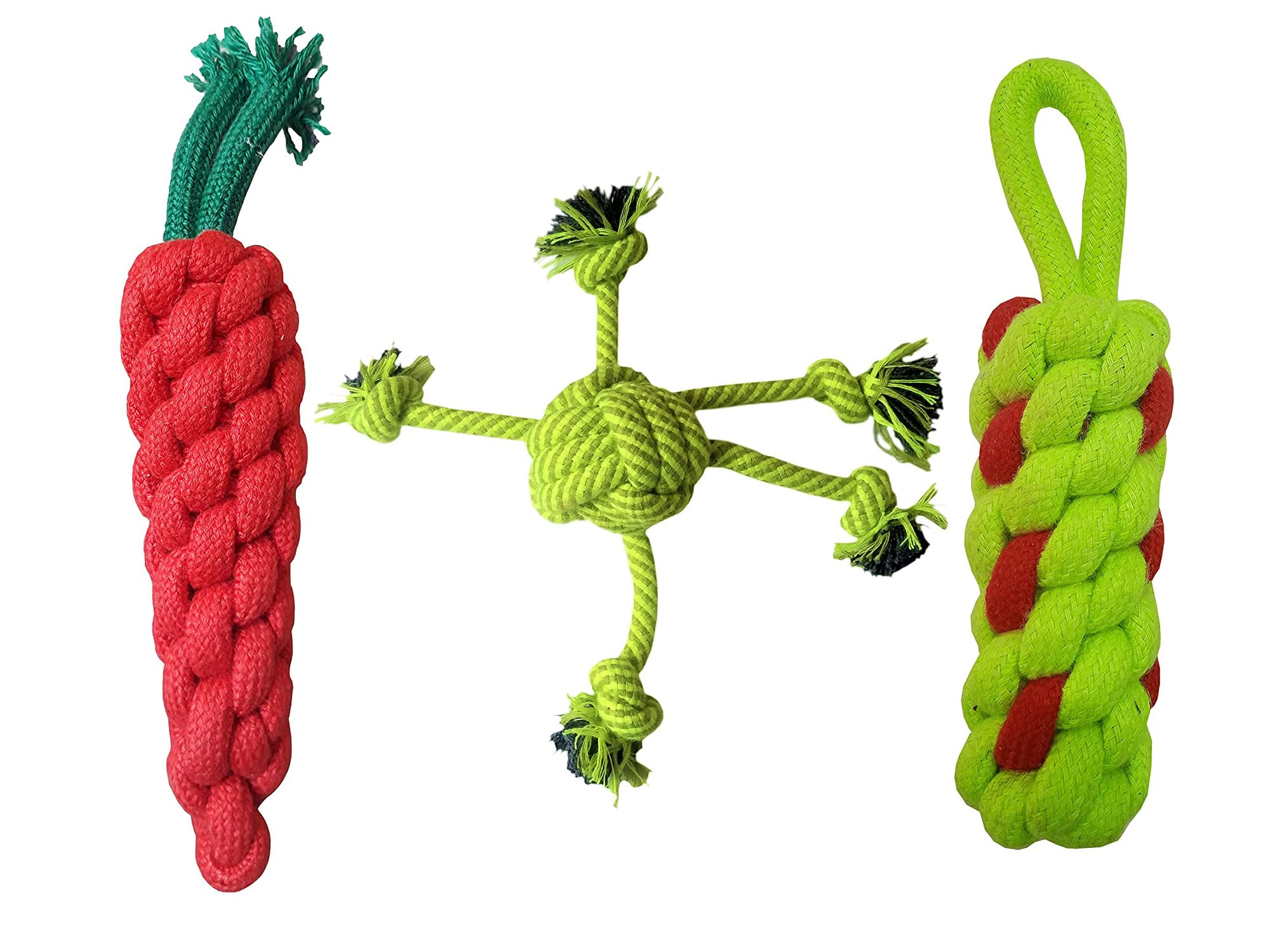Pet Needs Combo of 3 Teeth Cleaning Chewing Biting Cotton Carrot Vegetable Rope Toy Knotted Puppy Chew Toys-Multicolor
