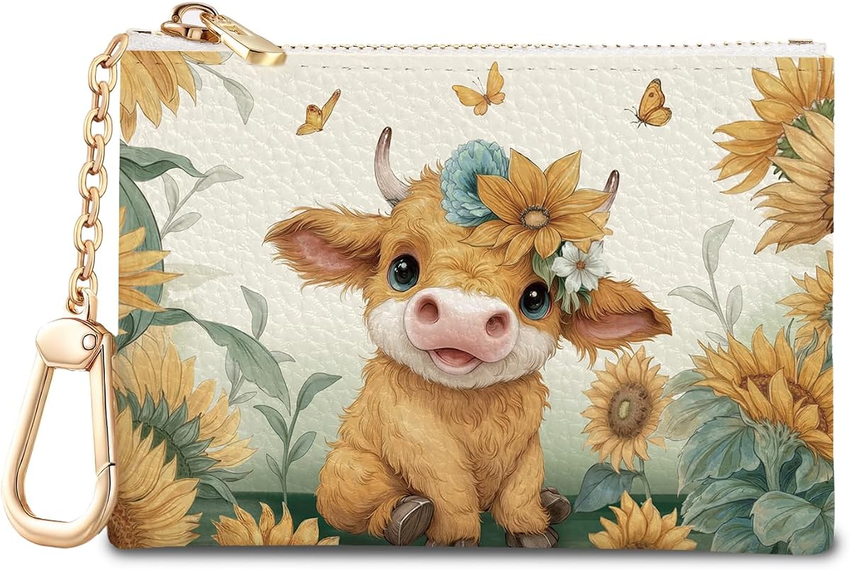 Highland Cow Keychain Coin Purse for Women, Small Change Pouch