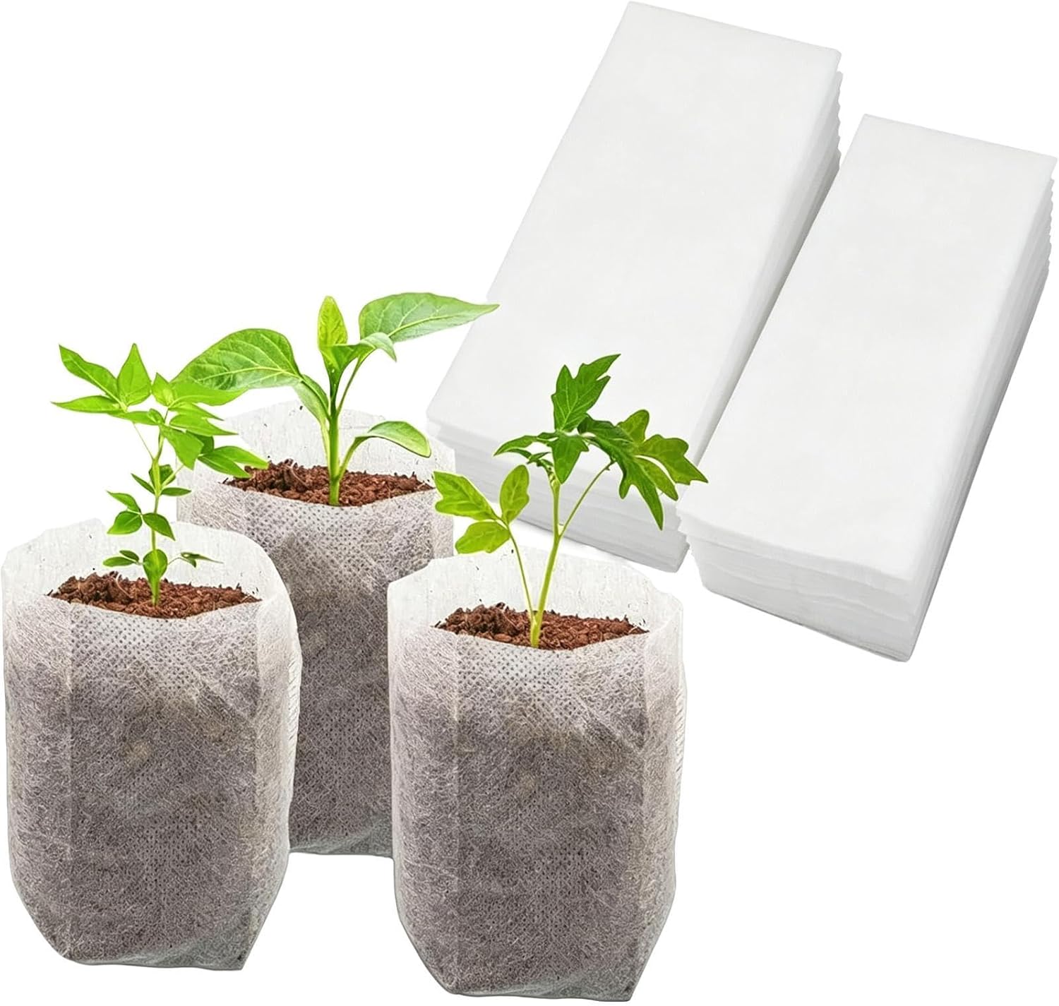 Breathable Nursery Bags, Non Woven Seedling Containers Pack, 200 Pieces Plant Grow Bags with Airflow Build, Porous Fabric Planter Bag, Garden Pots with Flexible Design, Seedling Bag for Greenhouse