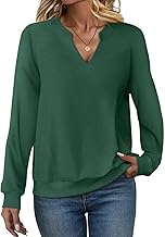 EADINVE Womens Casual Sweatshirts Long Sleeve V Neck Fleece Pullover Side With Pocket Cute Loose Fit Fall Tops 2025