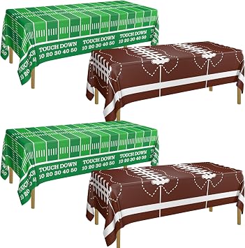 4 Pcs Football Tablecloths, 51 x 86 inch Disposable Plastic Touchdown Table Covers for Football Party Decorations Sports Games Decorations, 2 Style