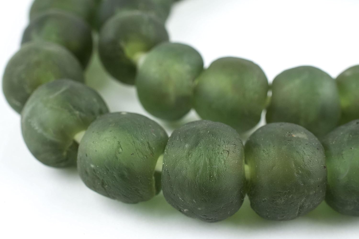 The Bead Chest African Recycled Glass Beads – Handmade in Ghana – Asparagus Green 18mm Strand for Jewelry Making, Crafts, and Home Decor I Approximately 36 Beads