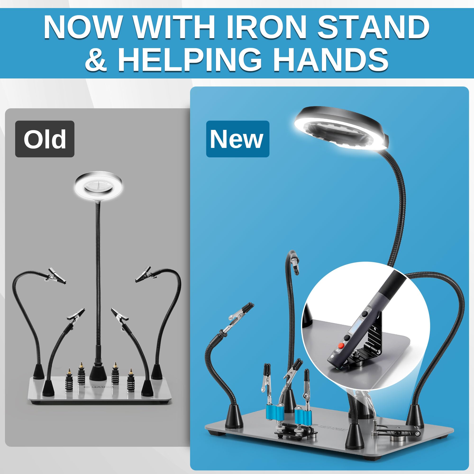Sainsmart PCB Soldering Helping Holder, 6 elastycznych pomocnych rąk, 5-krotne powiększenie lampy z 5 kolorami, 10 poziomów jasności, magnetyczny stojak na lutownicę i wytrzymała podstawa