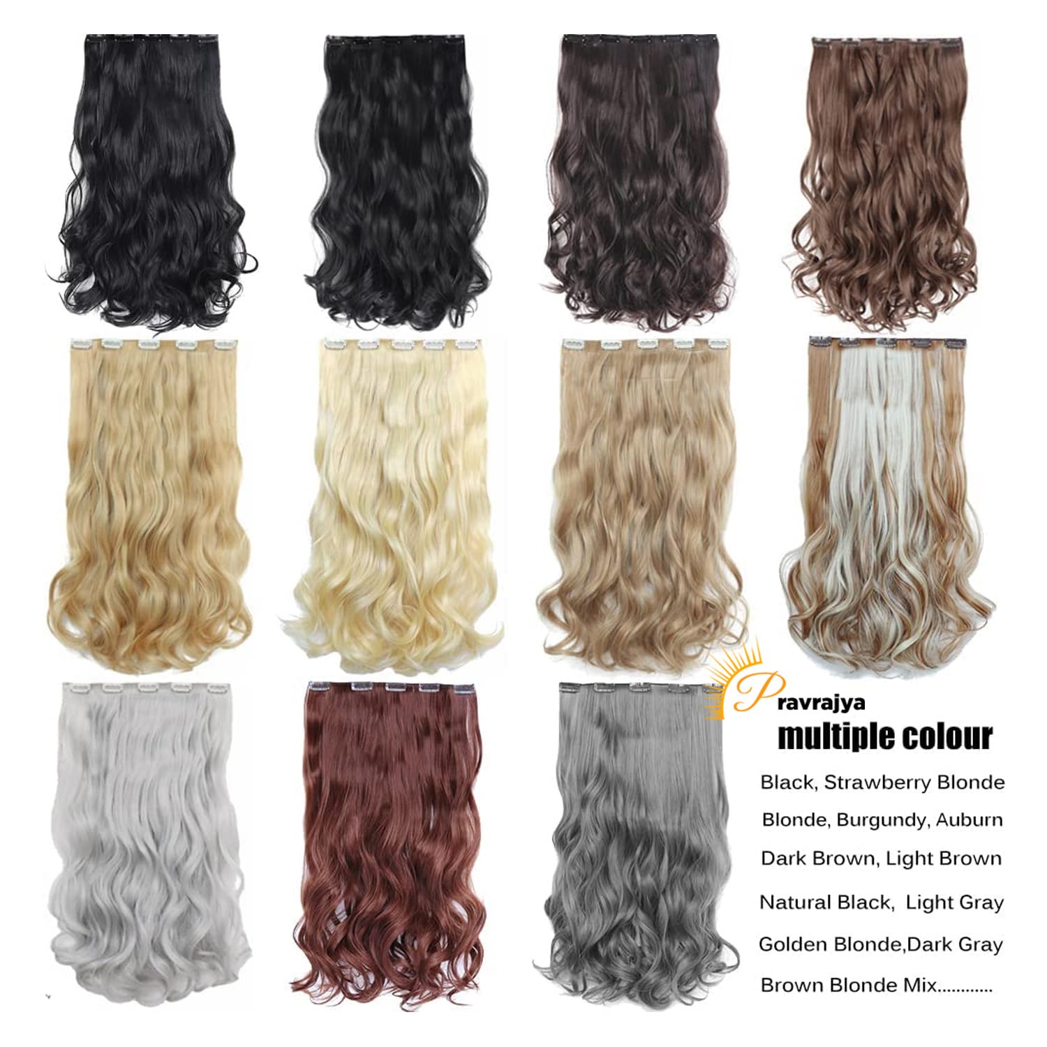 PRAVRAJYA Women Hair Extension Full Head Wig 22 Inch Synthetic Hair Pieces with 5 Clip Wig Cheap Fluffy & Not Tangled Women and Girls (Light Brown) 3