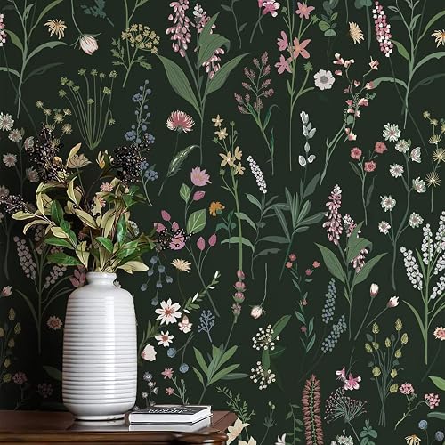 JiffDiff 17.3'' x 393.7" Floral Peel and Stick Wallpaper Vinyl Flower Wallpaper Vintage Vinyl Peel and Stick Wall Paper for Kitchen Cabinet Furniture Renter Friendly (Covers 47.4 Sq Ft)