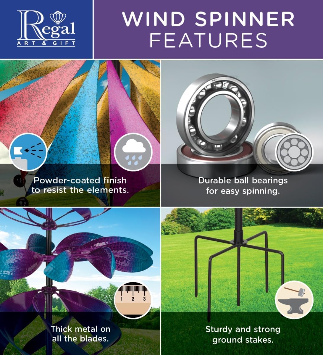 Regal Art & Gift Rainbow Wind Spinner – Metal Yard Decorations Outdoor | Kinetic Garden Spinner for Lawn, Pathway, or Flower Bed | Weather-Resistant Outdoor Sculpture - 77 Inch
