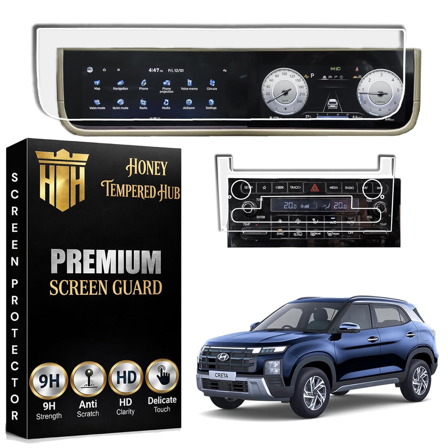 ( 2 PACK ) SCREEN GUARD FOR NEW HYUNDAI CRETA 2024- 2026 Facelift / 10.25 INCH DUAL TOUCHSCREEN + INSTRUMENT CLUSTER + AC VENT PROTECTOR / Anti Scratch / HD Clarity / Car Display Music System Protector | Latest HyundaiCreta2026 car Accessory 2026 [Not Tempered Glass]-picture-26