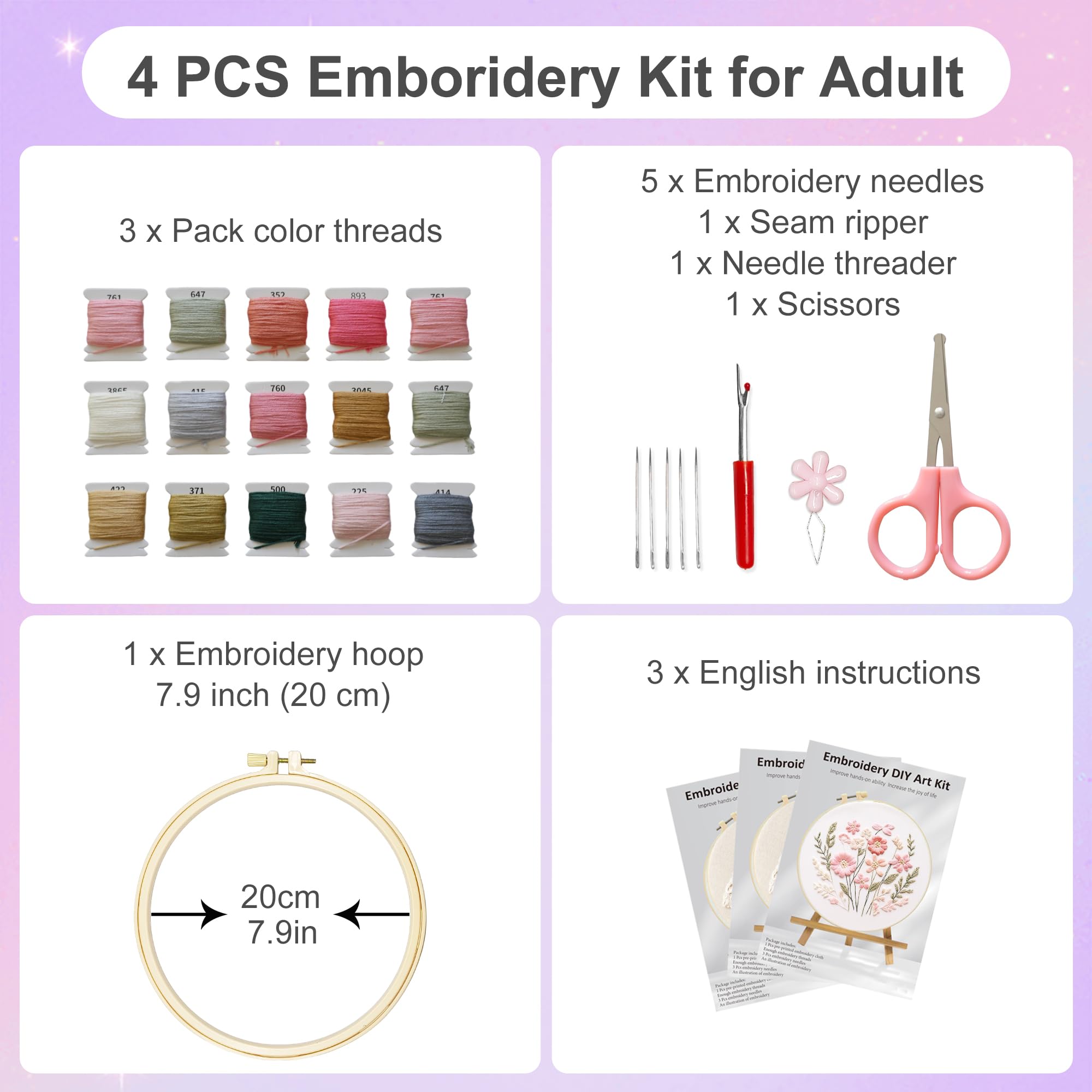 Beginner Embroidery Kit - Floral Designs & Tutorial -2 Beginner Embroidery Kit - Floral Designs & Tutorial -2