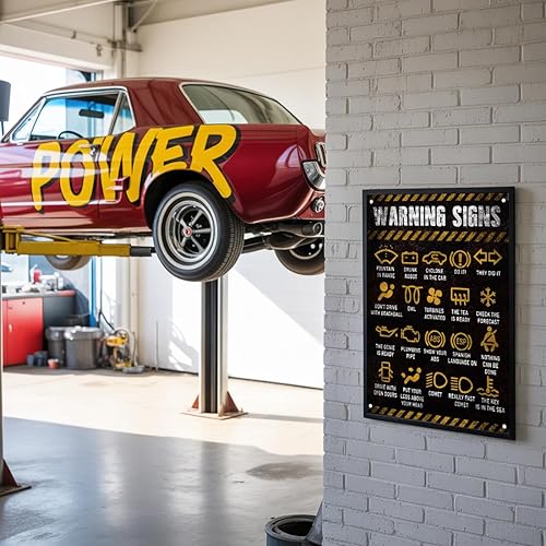 Miniatura 7 de Letreros de garaje  Letrero de metal divertido de mecánico de 9 x 11 pulgadas, arte de pared de aluminio duradero para el garaje del auto de papá,
