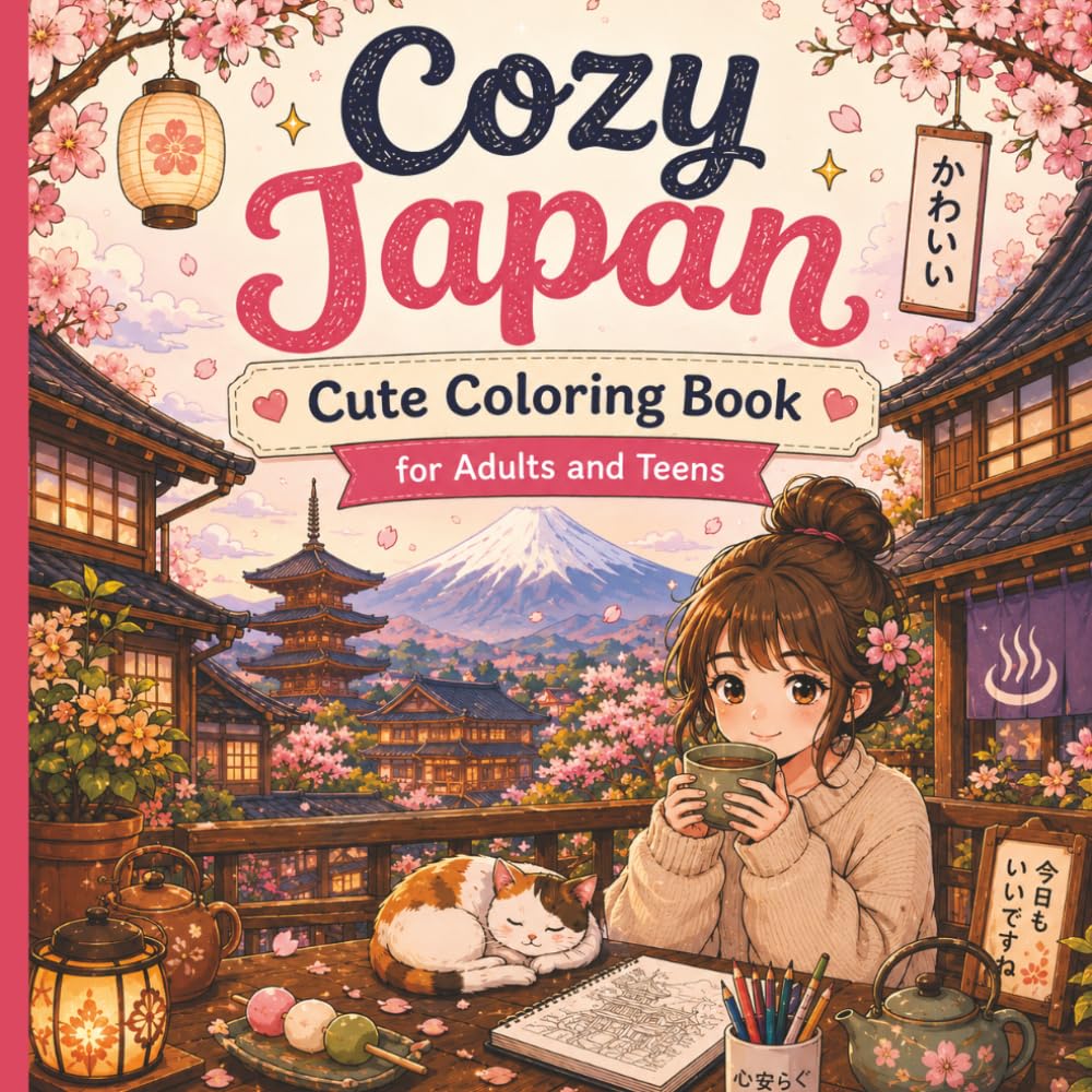 Cozy Japan Cute Coloring Book for Adults and Teens: Adorable Japanese-Inspired Scenes, Kawaii Characters, Cozy Cafés, Anime Vibes & Relaxing Coloring Pages for Adults and Teens