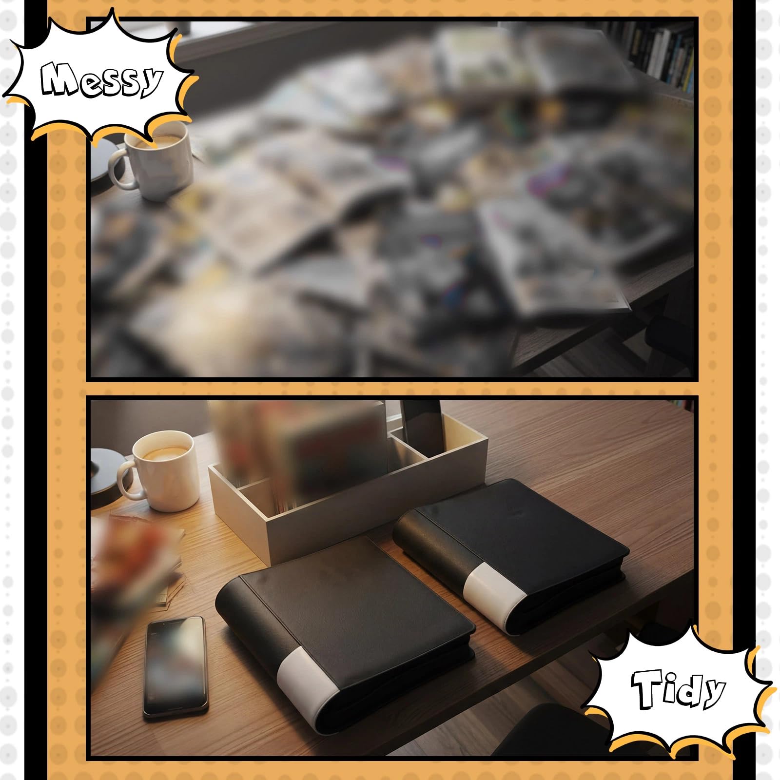 Zhehao Comicbuch-Ordner, 34 x 25,9 x 10,9 cm, PU-Leder, Aufbewahrungsalbum mit 20 doppelseitigen Hüllen, passend für die meisten Comic-Kollektionen, schwarzer Display-Organizer für Sammler, 2 Stück