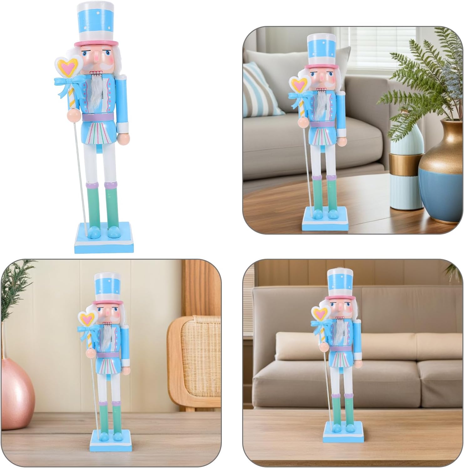 GALPADA Nutcracker Christmas Decor: 14. 96-inch Sky-Blue Wooden Nutcracker Soldier Figurine with Candy Heart Wand for Holiday Tabletop, Fireplace, and Summer Party Decorations