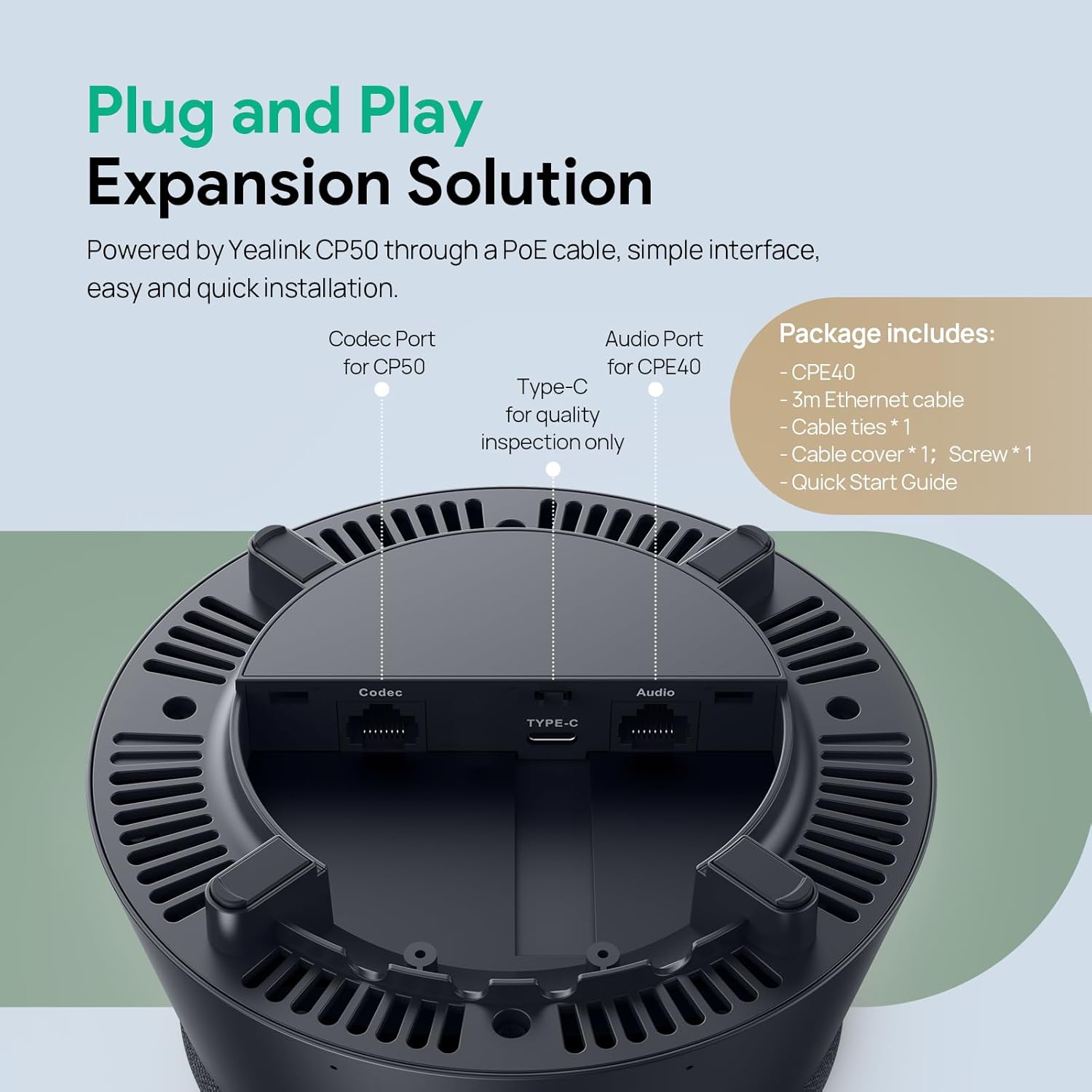 Yealink CPE40 Conference Speaker, Expansion Microphone for CP50, Ai Noise Cancellation, 8 360° Omni Mics Array, 19.6ft Pickup, Daisy Chain up to 7 Speakerphones for Zoom, Teams, Large Meeting Room - Image 5