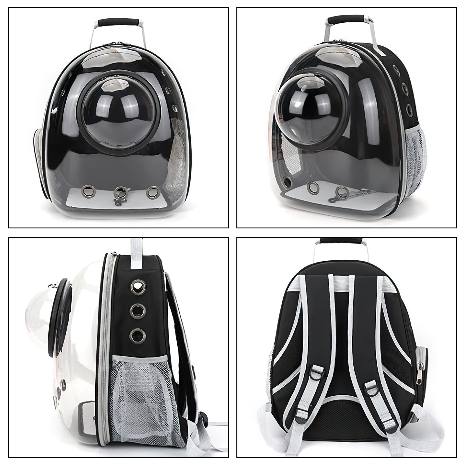 Galatée Zaino Per Gatti Bubble Trasparente Impermeabile Capsula Ventilata Nero Copertina Azzurra