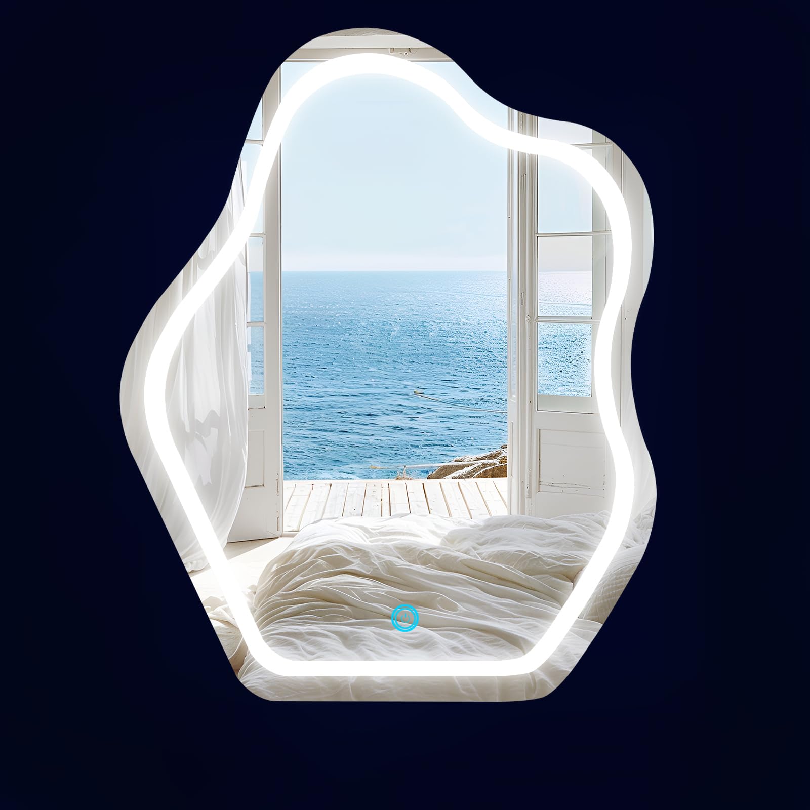Miroir de salle de bain lumineux LED BIGYOUZI 60x39 cm avec éclairage tricolore