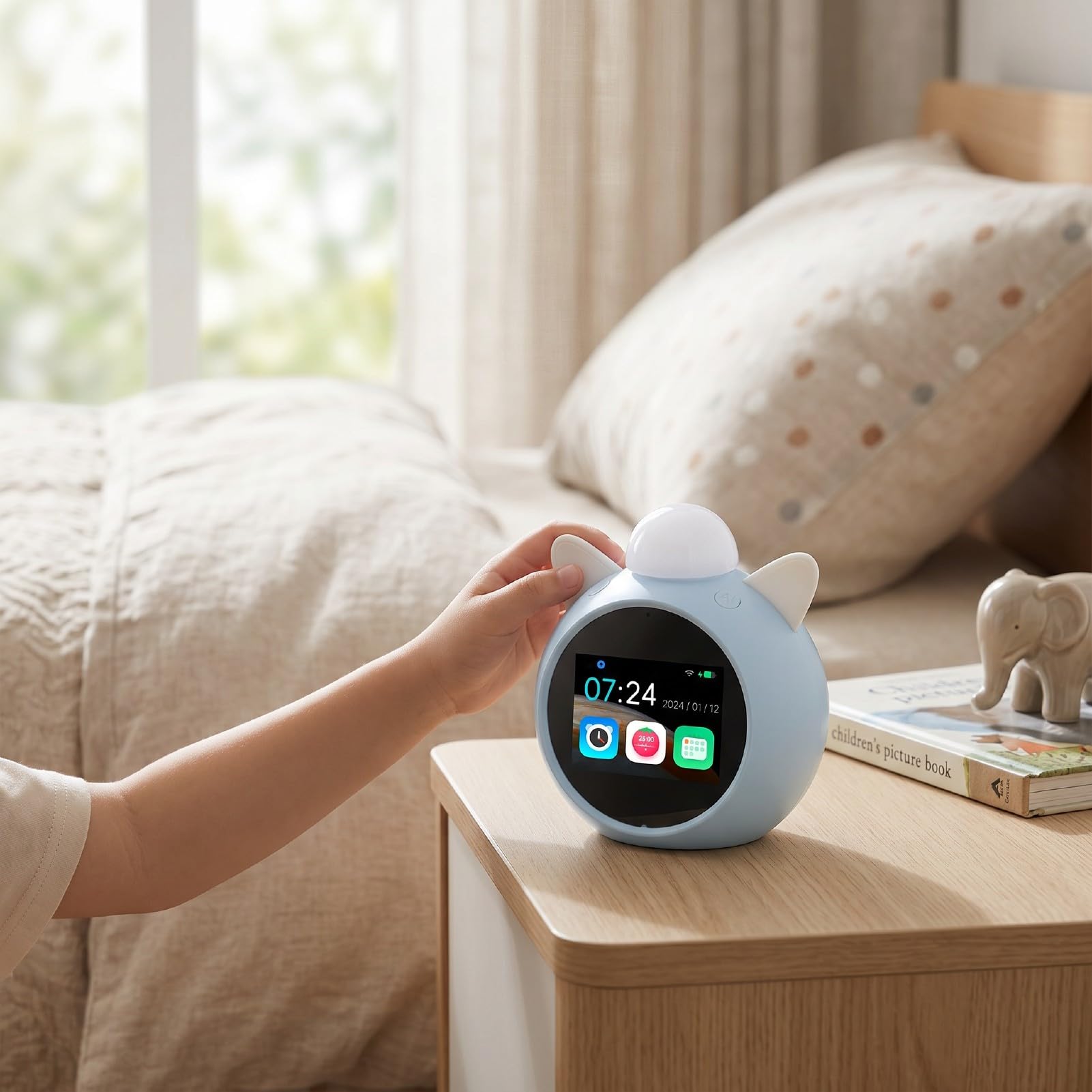 Sxhlseller Sveglia Intelligente Schermo HD 2,8 Pollici, Orologio Digitale a Batteria Ricaricabile 1500mAh con Cavo di Ricarica e Manuale per Comodino
