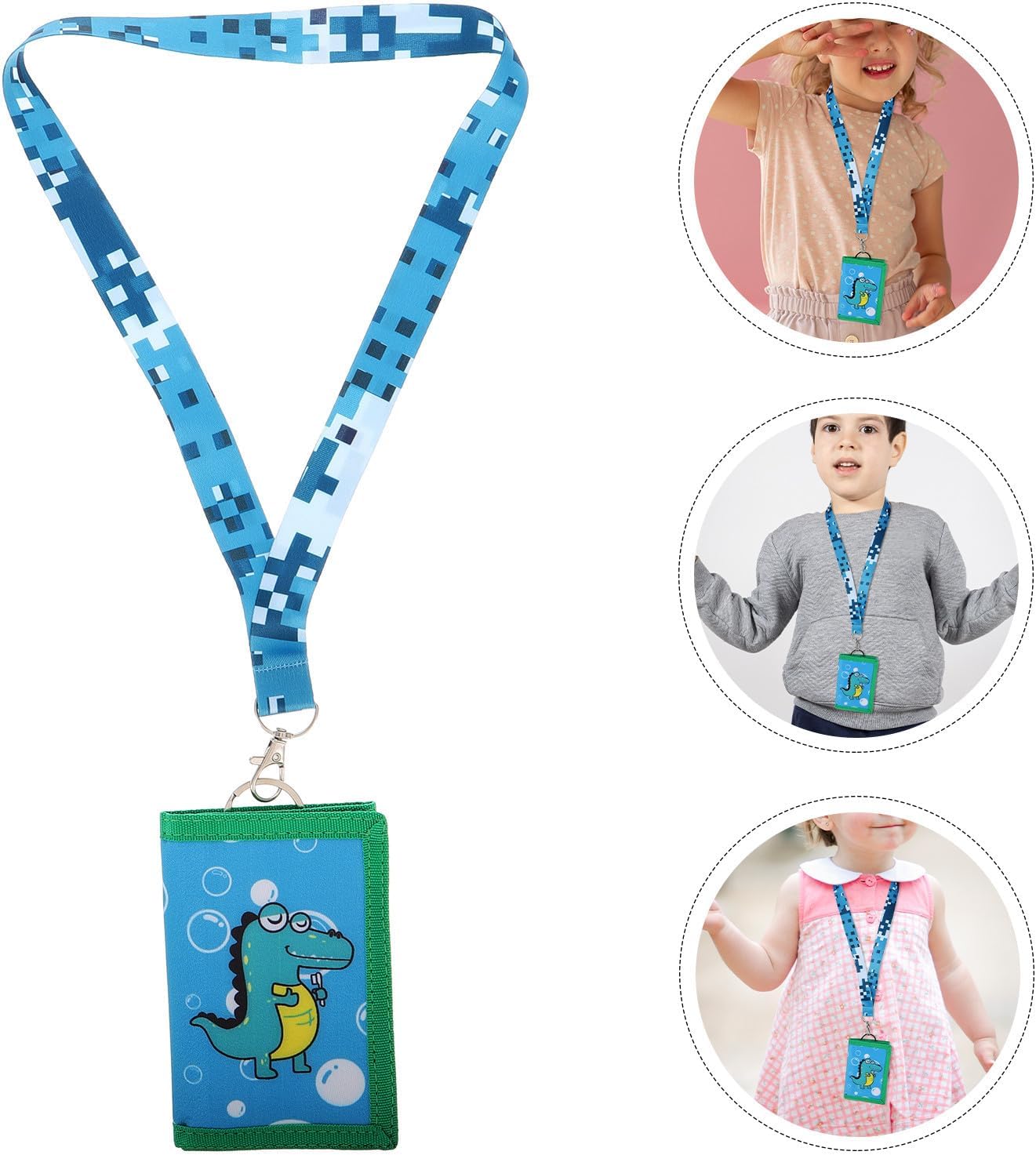 Green Canvas Trifold Wallet with Multifunctional Design and Convenient Carrying, Featuring Detachable Lanyard and Waist Hook, for School and Everyday Use