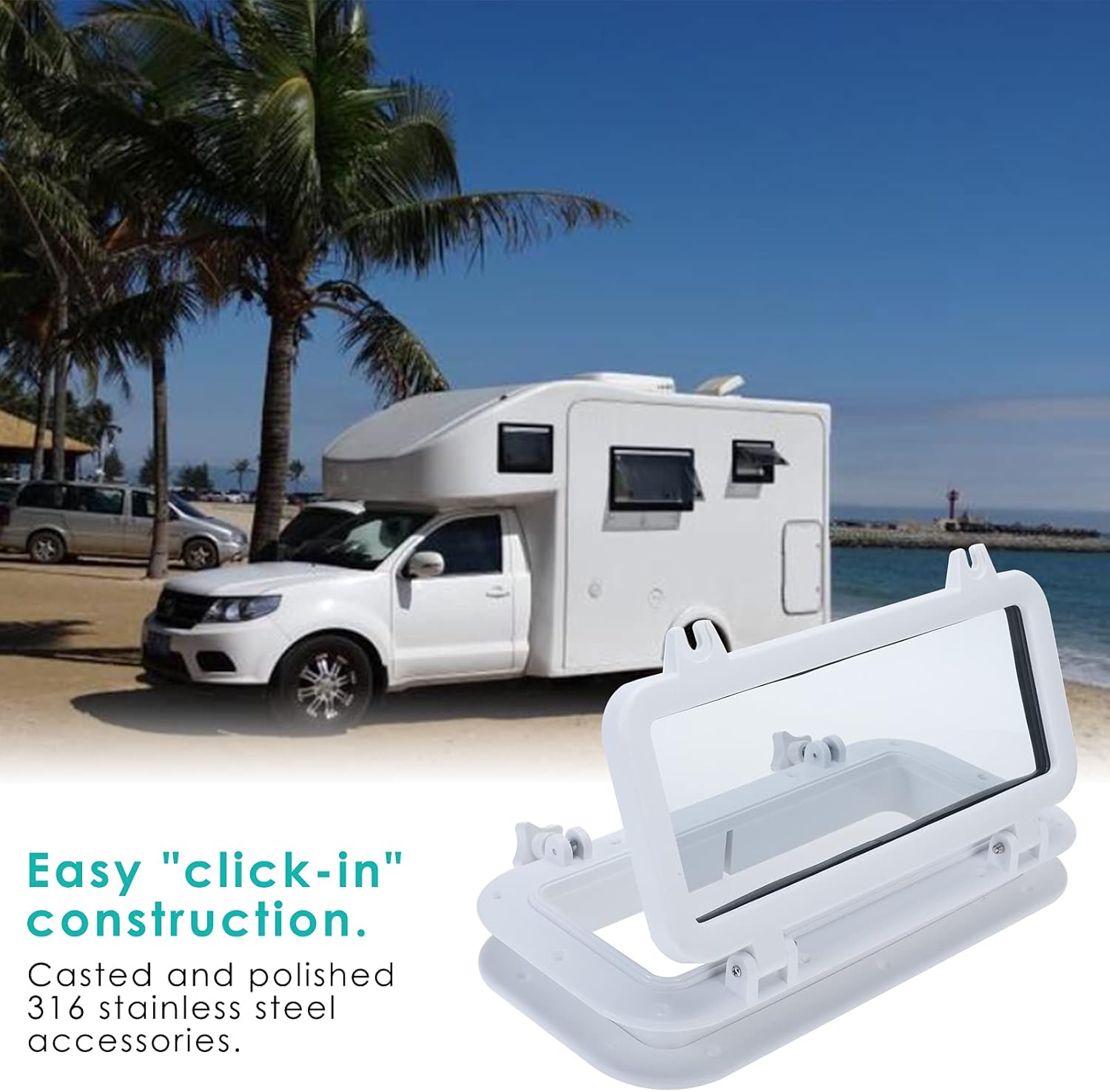 Amarine Made Boat Yacht Rectangle Opening Portlight Porthole 15-3/4" x 7-7/8" Replacement Window Port Hole - ABS Tempered Glass, Color: White, Black (White)