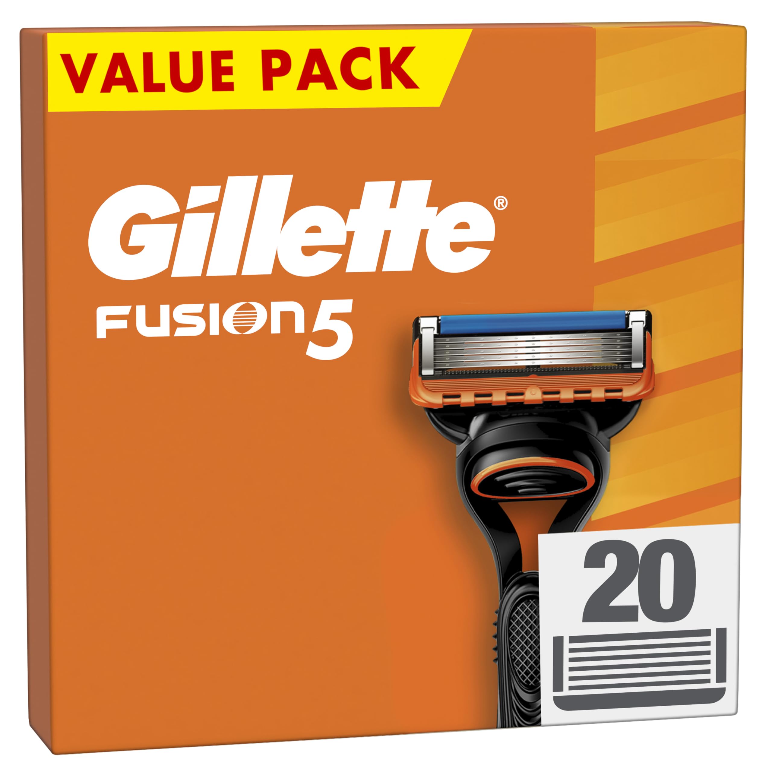 Gillette Fusion5 Rasierklingen, 20 ORIGINAL Ersatzklingen, Klingen für Herren mit Größerem Gleitstreifen für ein Sanftes Gleiten und 5 Klingen für eine Unglaublich Gründliche und Komfortable Rasur