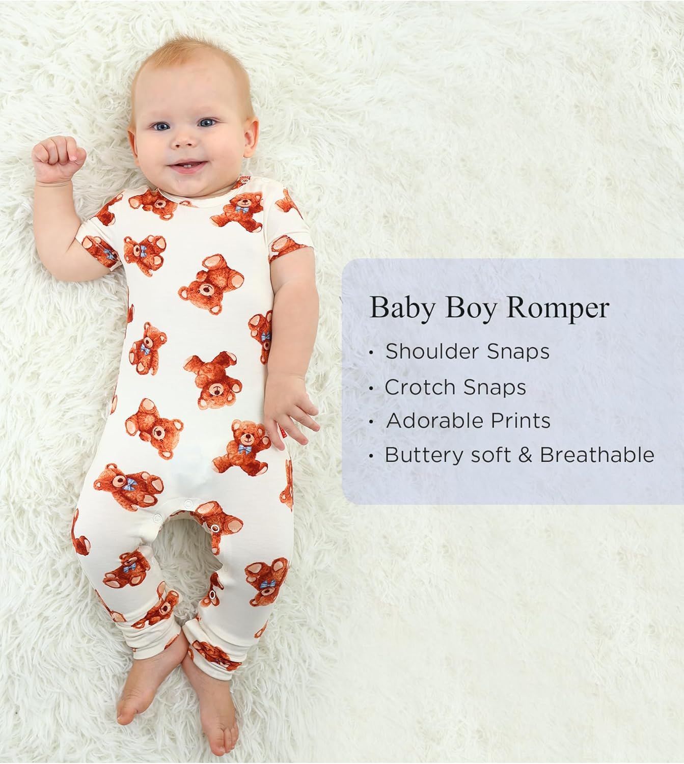 Bamboo Viscose Baby Boy Romper Short Sleeve Long Leg Jumpsuit Summer Outfit - Image 2