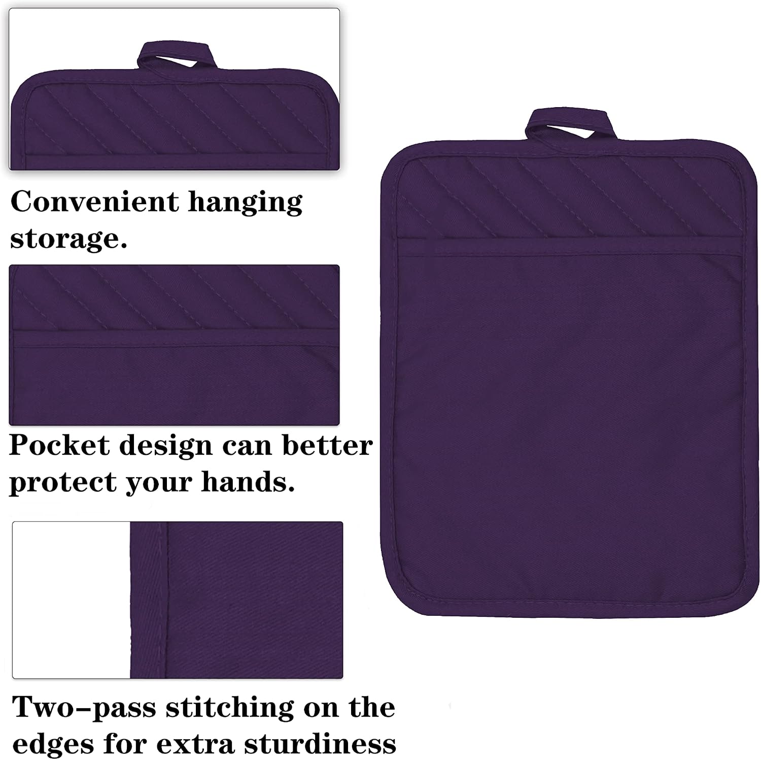 Oven Pot Holder with Pocket Cotton Heat Resistant Coaster Potholder Kitchen Hot Pad Oven Mitts for Cooking and Baking Square 7"x9" (Purple, 5)