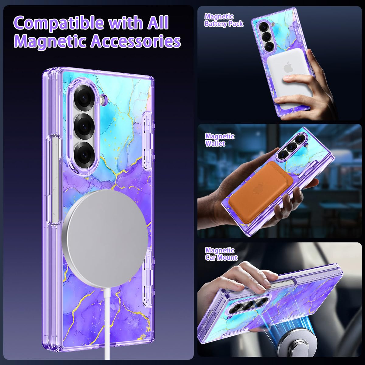 Casetego Custodia magnetica per Galaxy Z Fold 6, compatibile con MagSafe, protezione per lo schermo integrata, protezione per cerniere, sottile, antiurto, da donna, graziosa custodia per Samsung