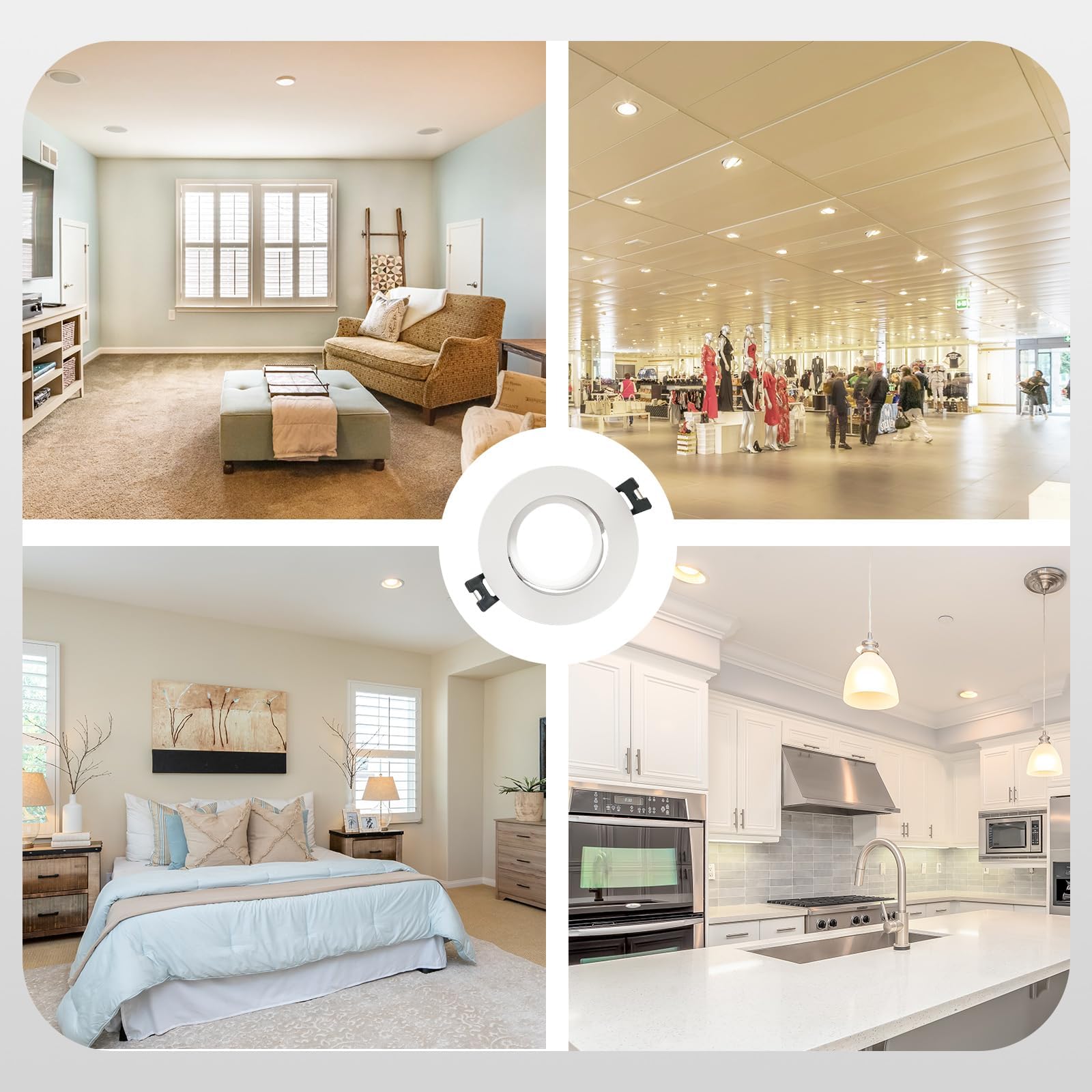 GY Ramka do reflektorów wpuszczanych GU10, biała ramka do downlightów z oprawką GU10, kąt nachylenia 30°, otwór Ø75 x 85 mm, otwór na LED do sufitu podwieszanego Opakowanie 12 sztuk