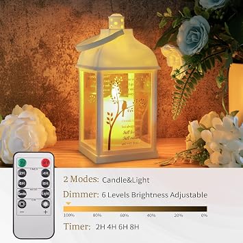 Memorial Lantern with Card - Sympathy Gift for Loss of Mom/Dad/Loved One, Bereavement Keepsake with Flickering Flame, Memory Lamp for Funeral Remembrance or Celebration (White)
