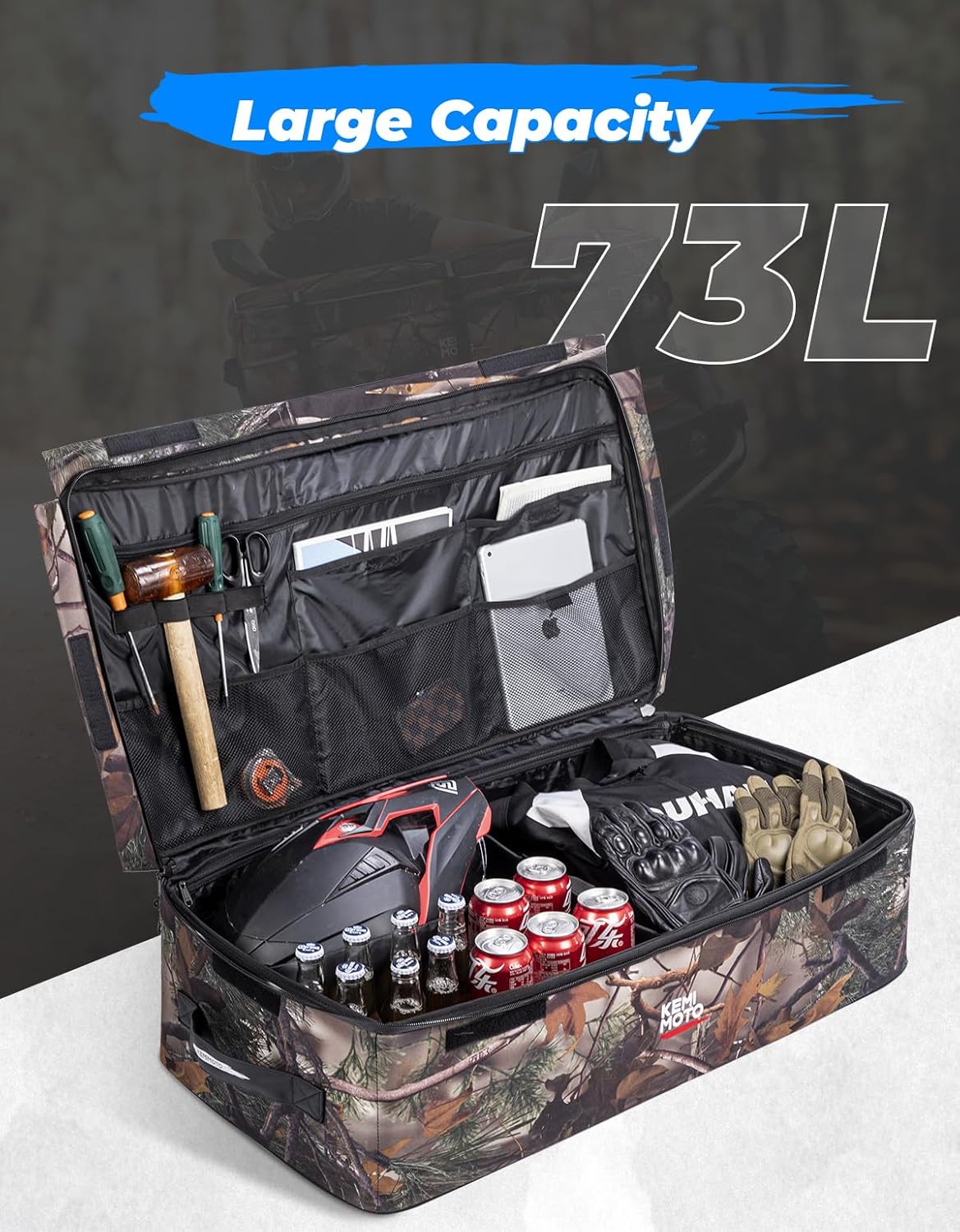 KEMIMOTO ATV Gear Bag for Front Rear Rack, ATV Storage Bags Water-Resistant Adjustable Divider Board Additional Cooler, Rack Bag Compatible With Polaris Sportsman Fourtrax Kawasaki Arctic Cat