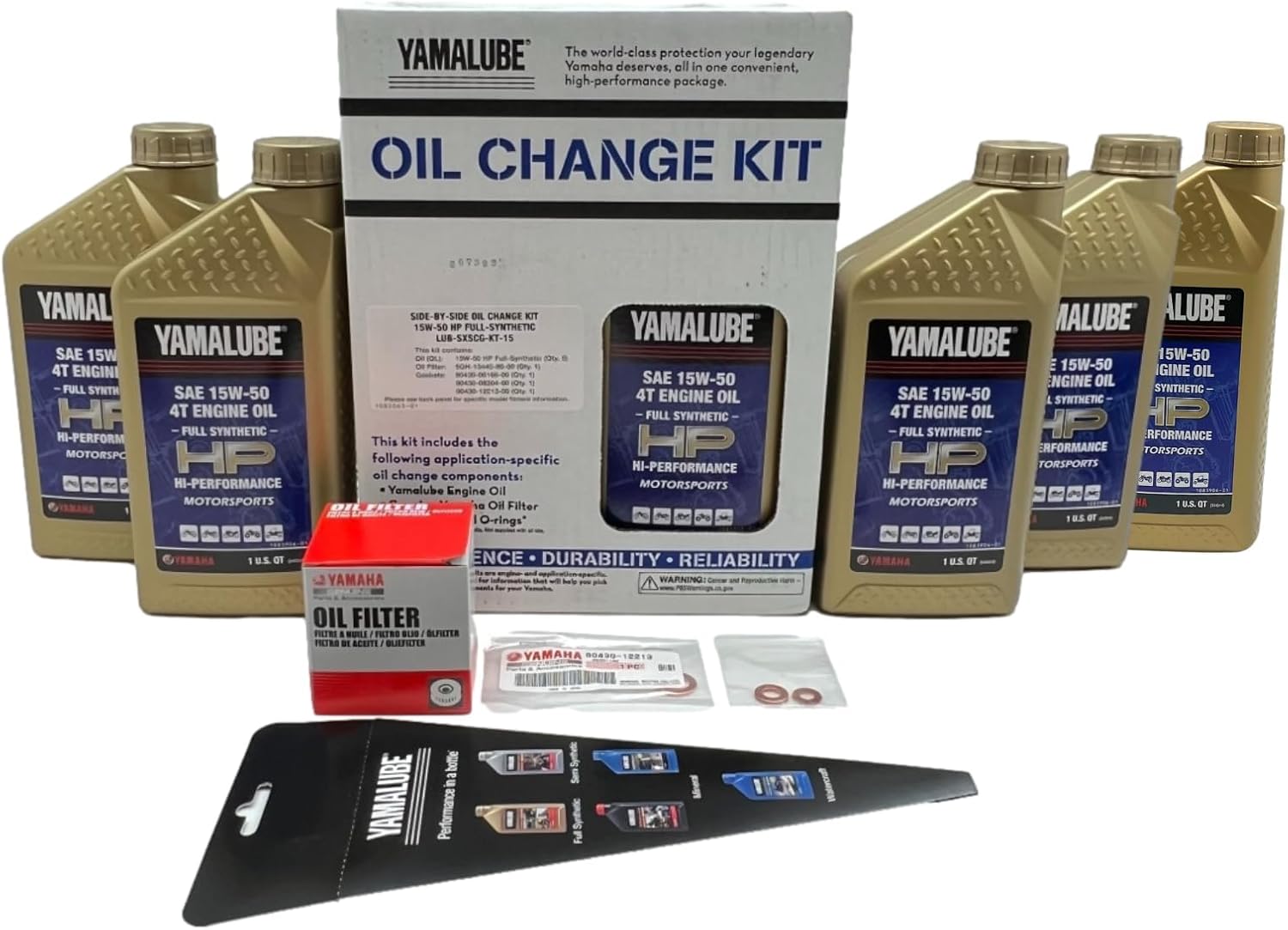 Yamaha YXZ 1000 all Models Premium Engine and Tranmission Oil Change Kit Yamaha Part# 5GH-13440-90-00 Supercedes Part# 5GH-13440-80-00 and 5 Quarts High Performance LUB-15W50-FS-12