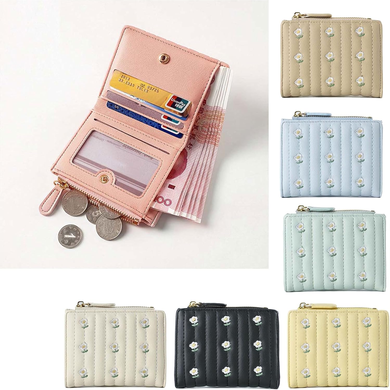 Small Wallet for Girl Lovely Flower Coin Bag Short Purse Zippers Coin Fashion Practical Change Small Practical Short with Card Case