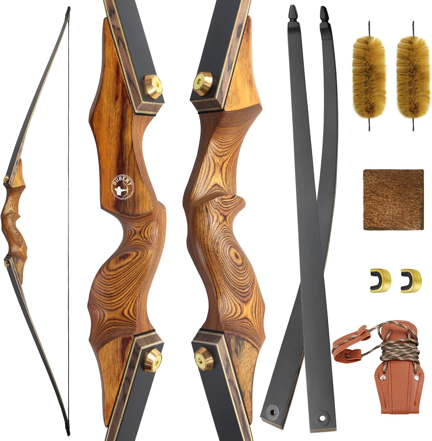 Oubert 60 Inch Archery Takedown Longbow 20-60 Lbs Hunting Bow Right Hand Wood Long Bow with String Silencer and Stringer Tool for Adults Outdoor Shooting Target Practice