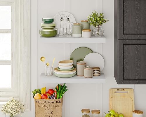 Miniatura 5 de Fixwal - Juego de 6 estantes flotantes de 15.8 pulgadas en blanco, estantes de madera, estantes de estilo granja para decoración de pared en baño,