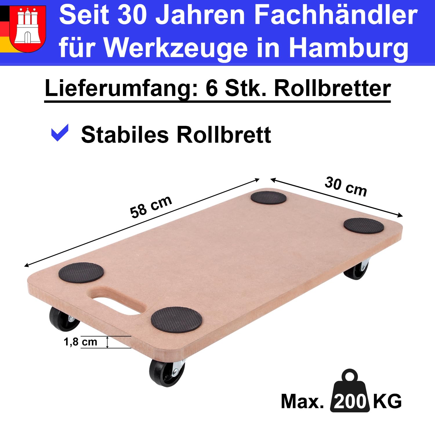 6 STK. Rollbrett Möbelhund Transportroller bis 200kg Transportrolle Roller Möbelroller Kistenroller Rollwagen Handwagen Transportwagen Brett mit Rollen Kleiner Transporthilfe für Umzug