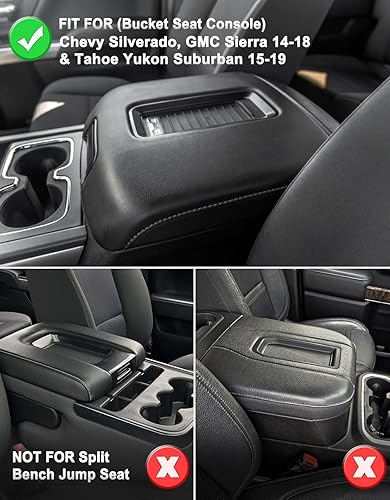 Miniatura 2 de KBH Funda para reposabrazos de consola central de automóvil para Chevy Silverado y GMC Sierra 1500 2500 3500 2014-2018, Tahoe Yukon Suburban