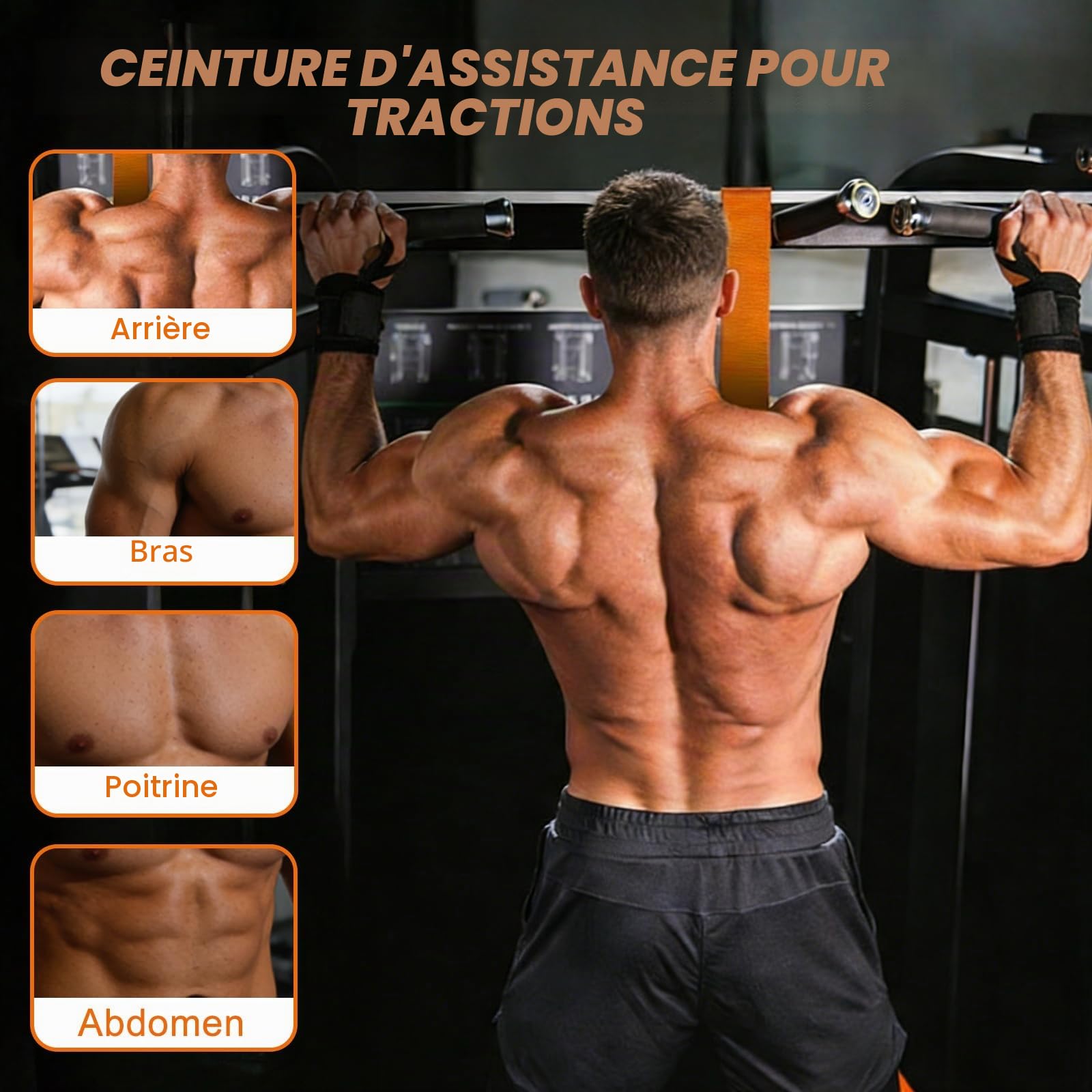 Kit de bandes de traction : bandes d'aide à la traction avec 4 bandes de résistance réglables + repose-pieds - Sangles de levage réglables pour l'intérieur et la maison - Orange - Résistance de