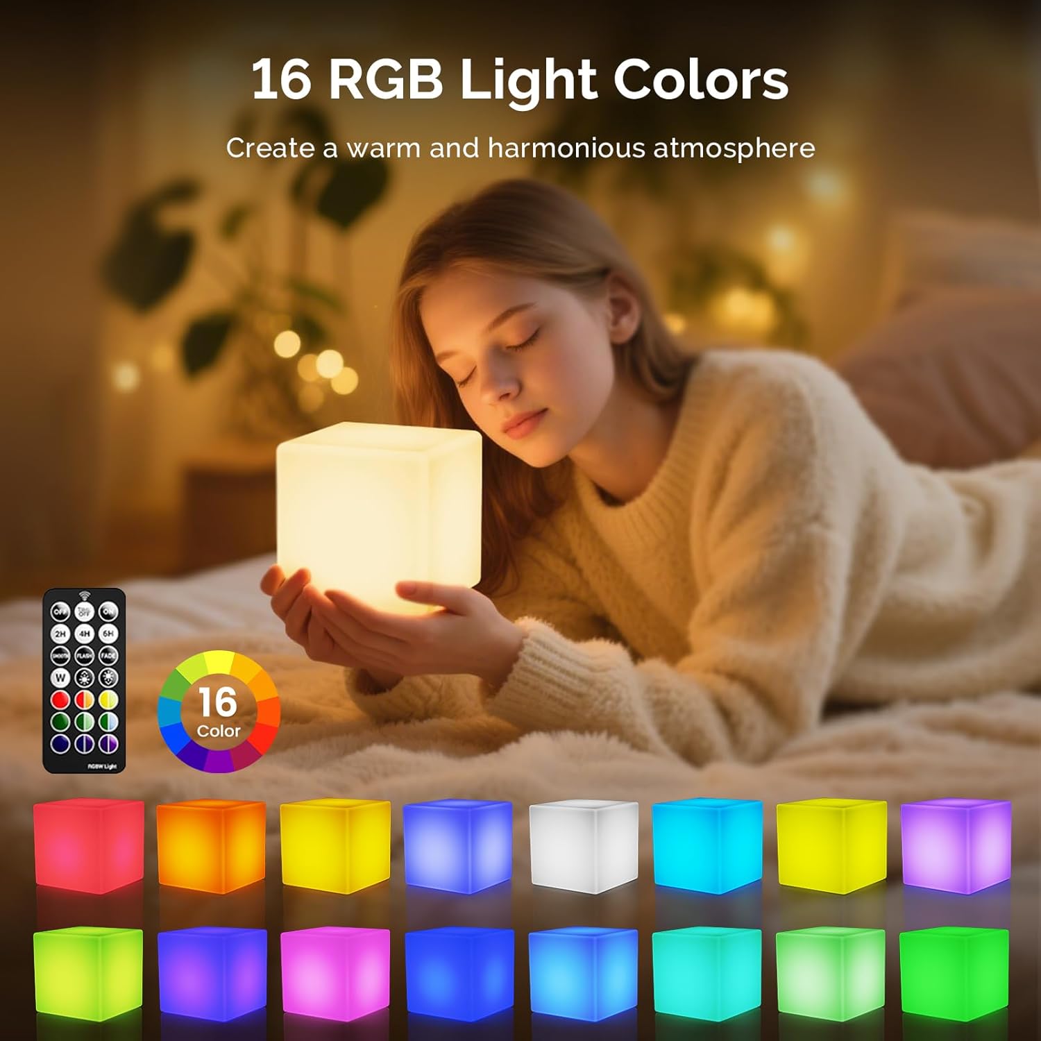 LOFTEK 7-inch LED Cube Lights, Rechargeable RGB 16 Colors Tesseract Cube, Cordless with Remote Control, IP65 Waterproof Pool Lights, Dimming Nursery Night Lights, Bedside Mood Lamp for Kids, Gift