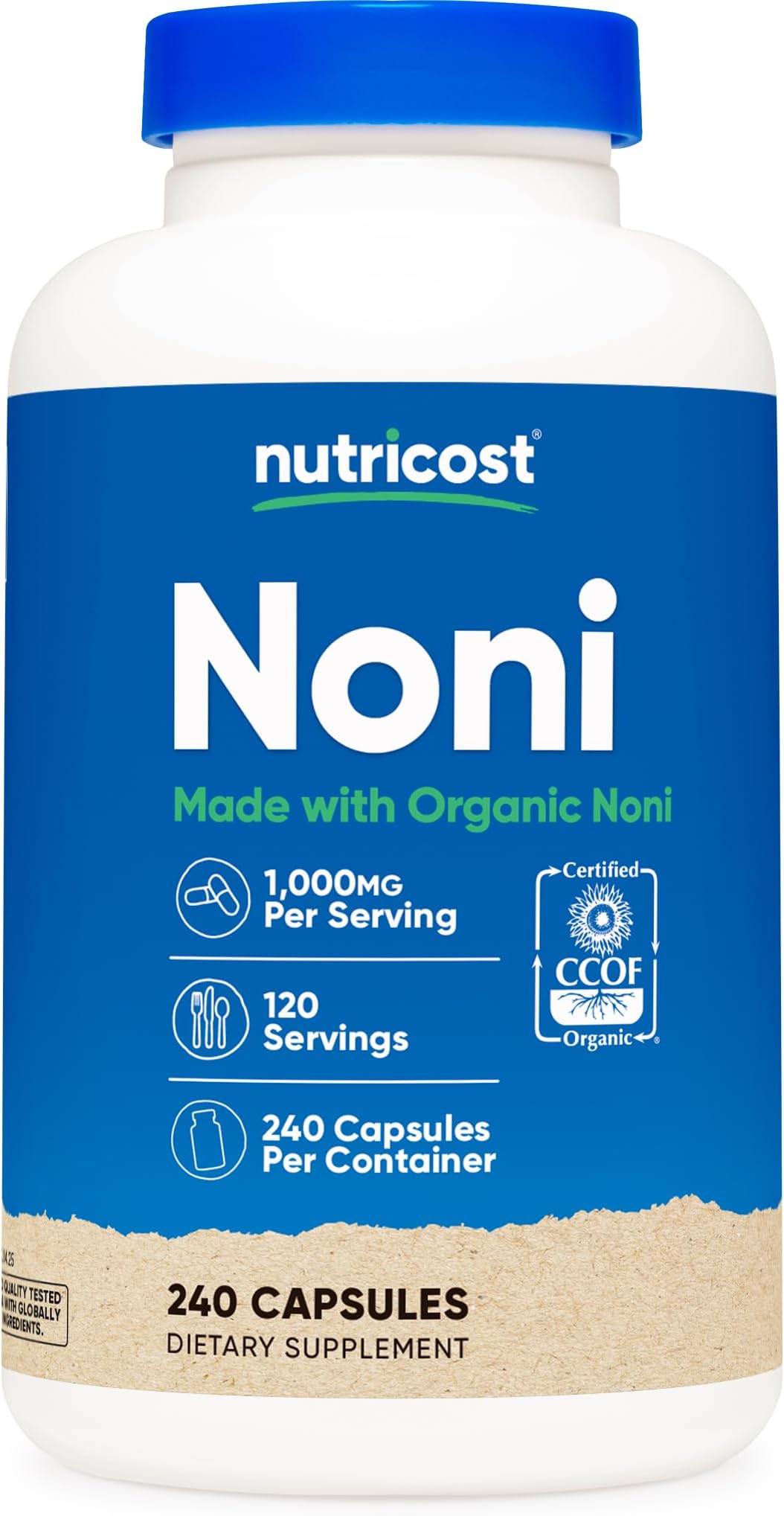 Noni Capsules 500mg 240 Capsules - CCOF Certified Made with Organic Noni, Non-GMO, Gluten Free