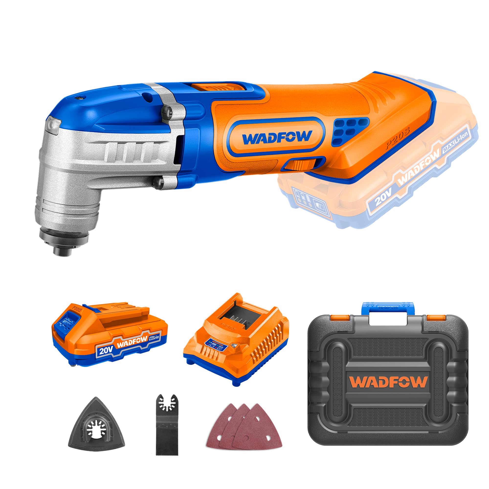 WADFOW Cordless Multi-Tool, DIY Oscillating Multi-Tool With Battery and Charger, With Accessory Kit for Cutting/Sawing/Polishing/Grinding