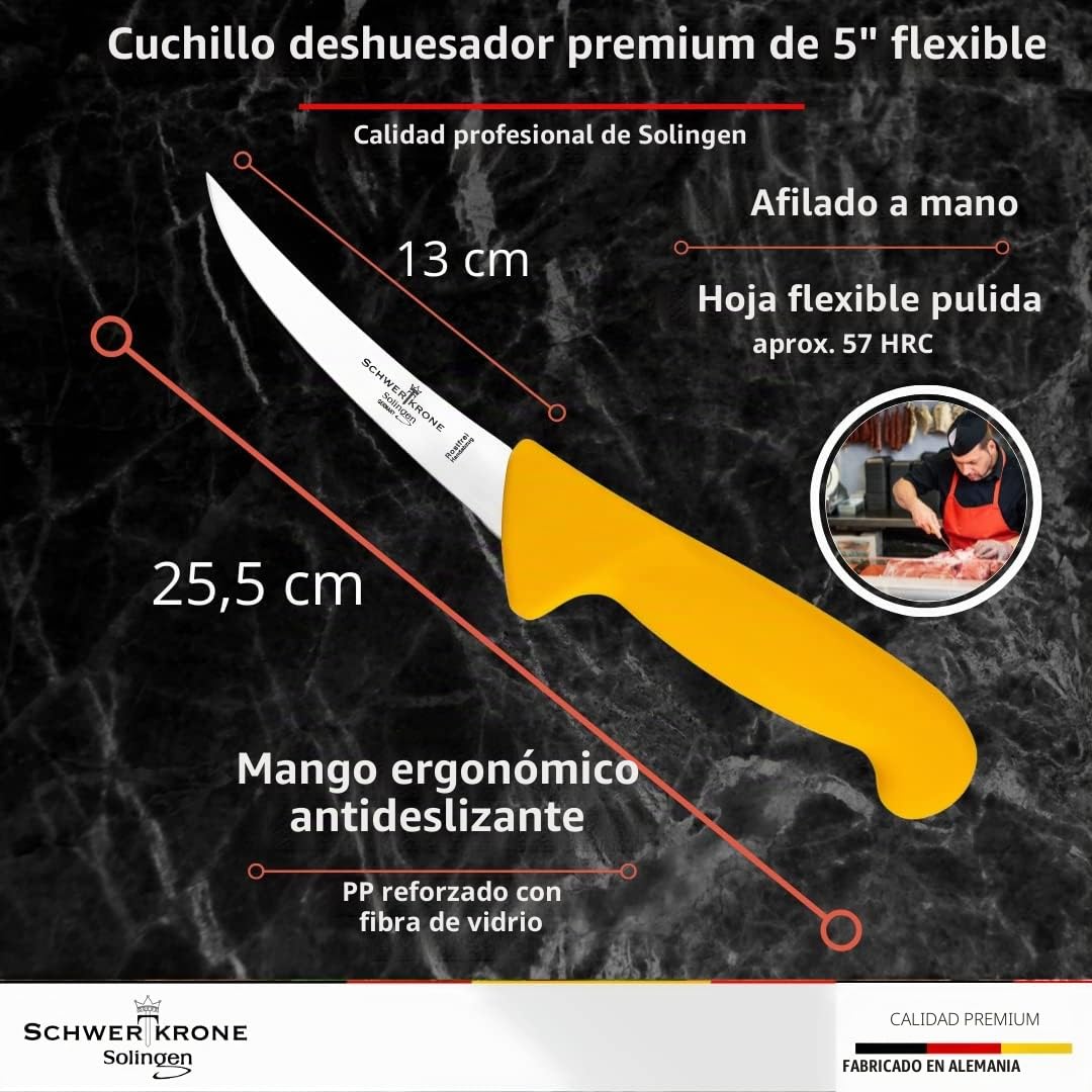 Schwertkrone Solingen Cuchillo de deshuesar flexible 13 cm acero inoxidable