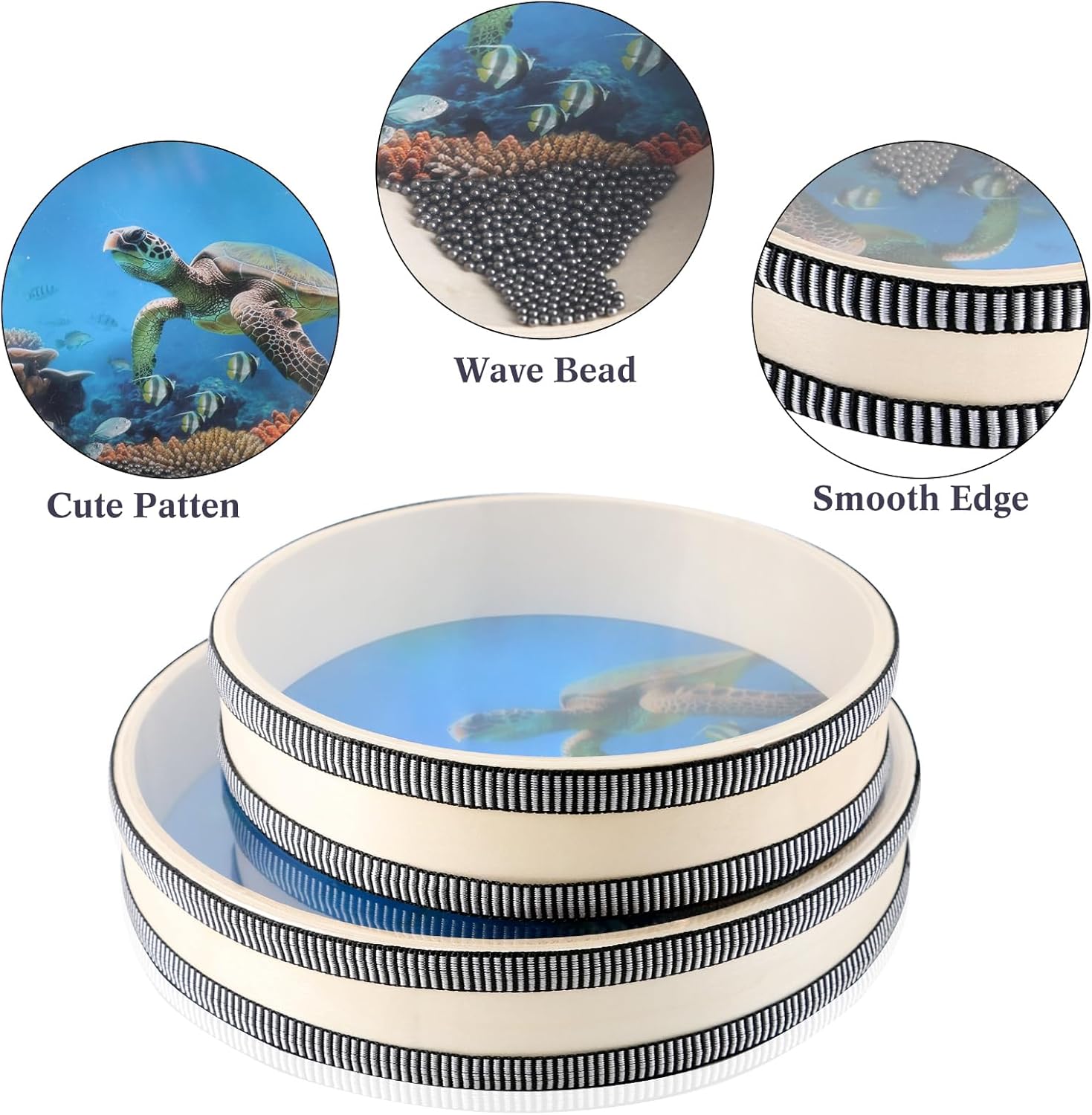 EASTROCK Wave Bead Ocean Drum Sea Sound Drum with Hardwood Shell Sound Healing Instruments Natural Color Musical Instrument Ocean Percussion for Meditation & Relaxation (8 inch + 10 inch)