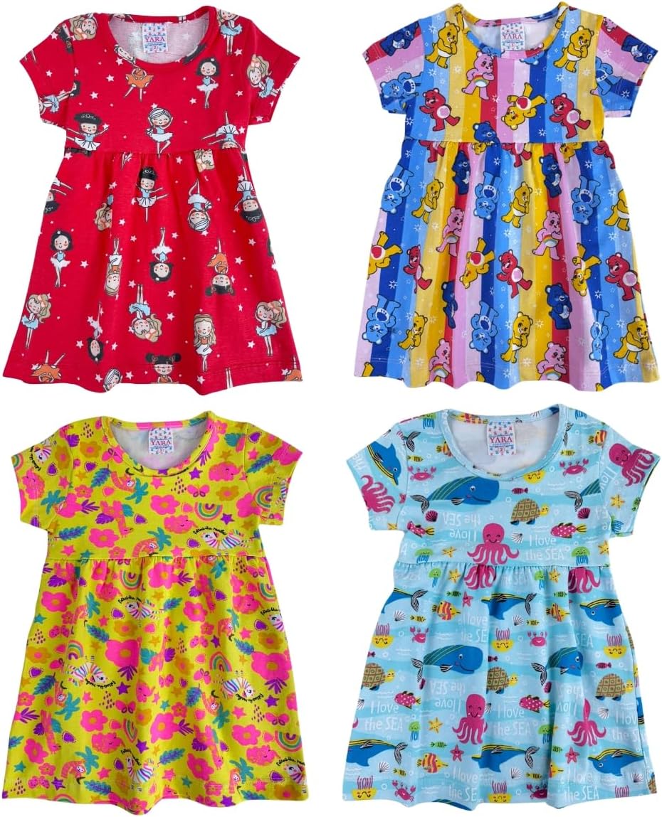 Kit 4 Vestido Menina Infantil Godê 100% Algodão Sublimado Verão