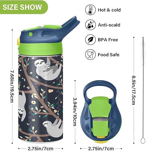 Miniatura 3 de Sloths - Botella de agua para niños con pajilla, botella de agua para niños, con aislamiento de acero inoxidable, termo para niñas y niños,